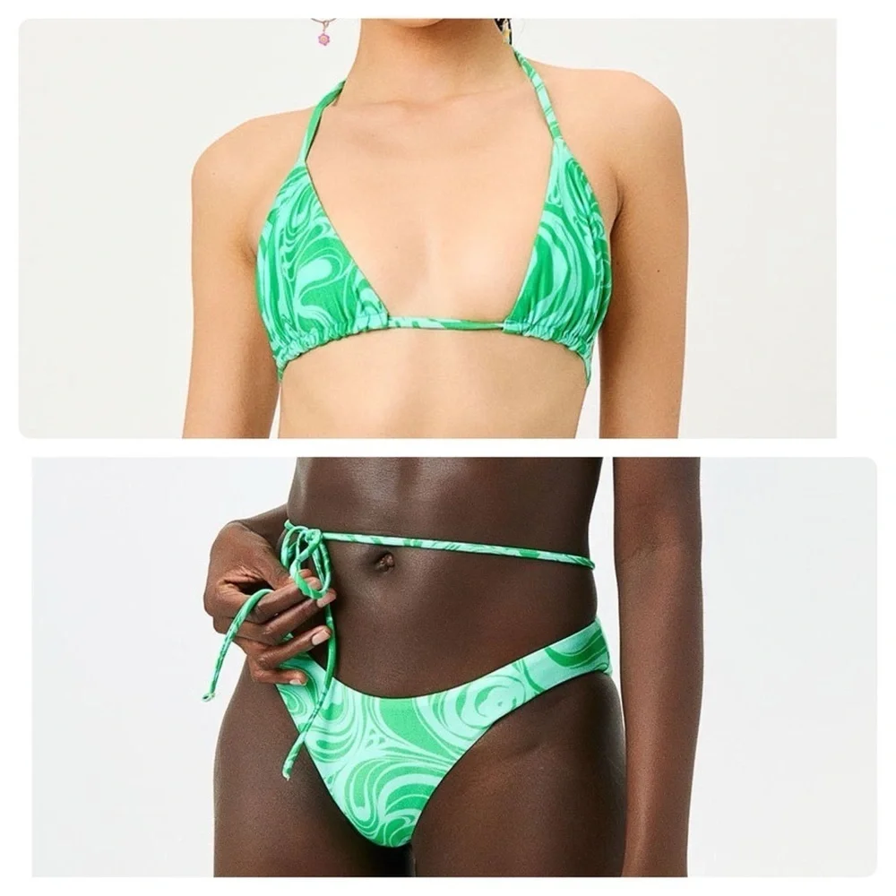Frankie’s Bikinis Naomi Tia Triangle Top and Foxy Bikini Bottom Rainforest (592)